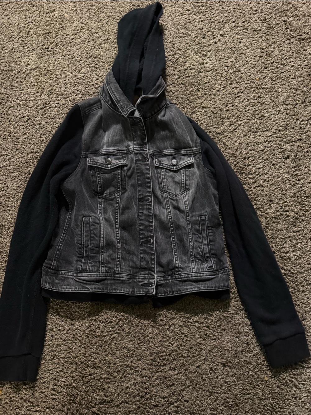 American Eagle Outfitters Black & Charcoal Hooded Denim Jacket